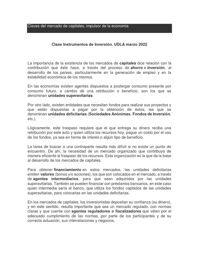 Claves Del Mercado de Capitales | PDF | Puesta en seguridad | Bancos