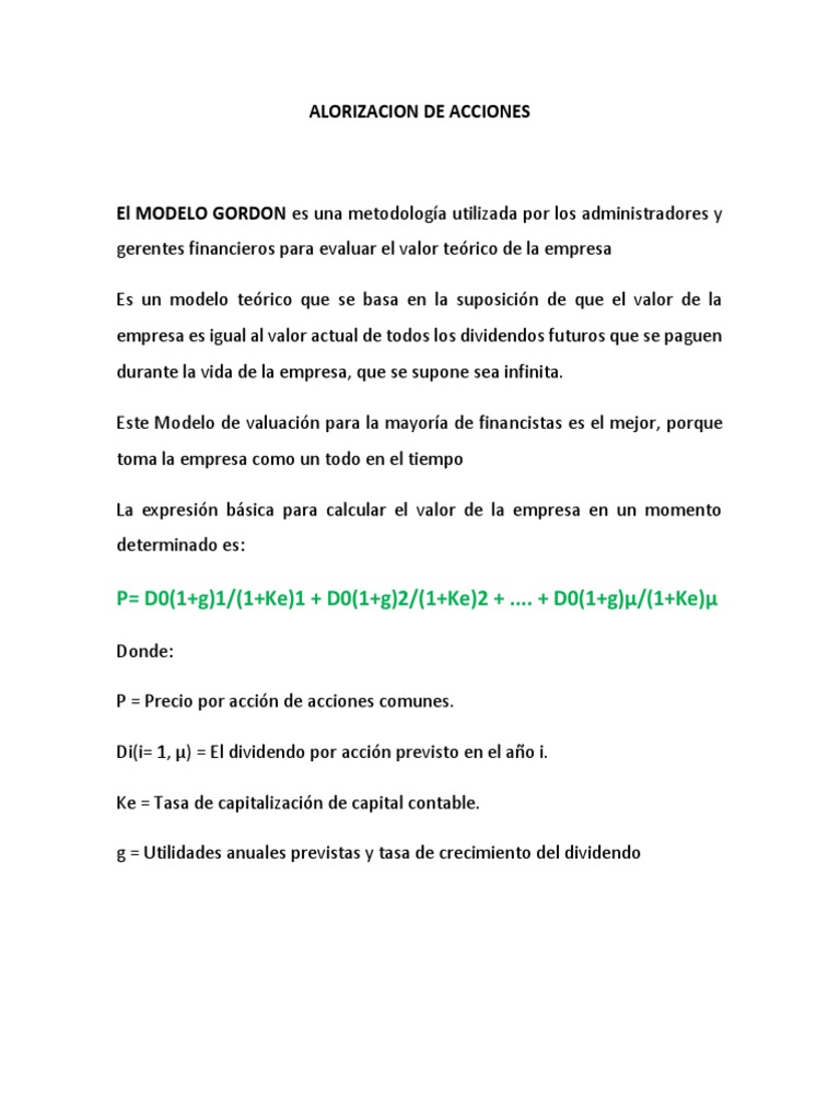 Aplicación del Modelo Gordon en Finanzas | PDF | Compartir (Finanzas ...