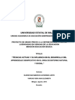 Técnicas Activas y Su Influencia en El Desarrollo Del Aprendizaje Significativo en El Área de Entorno Natural y Social