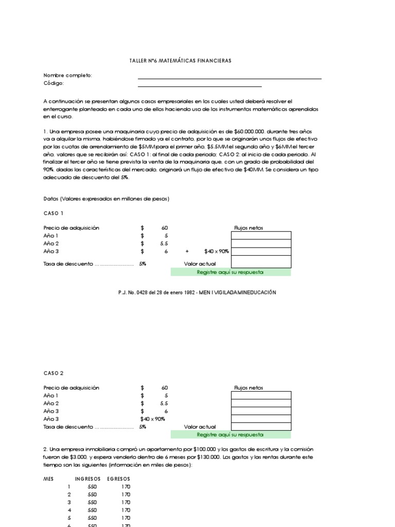Taller de Matemáticas Financieras 2023 | PDF | Economias