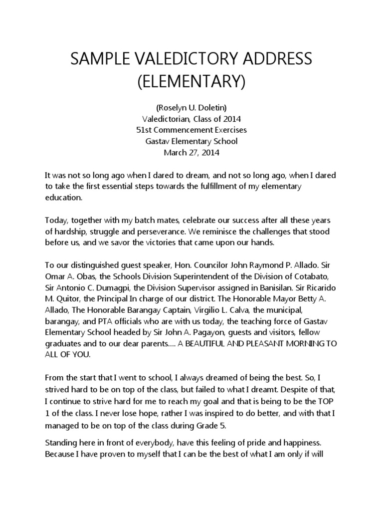 Sample Valedictory Address | PDF