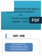 Entrepreneurship and Small Business Management For Year III, Horticulture Students, 2020/21