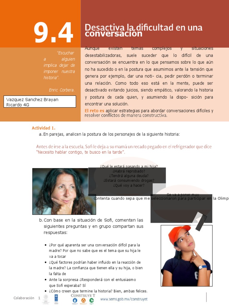 9.4 E Desactiva La Dificultad en Una Conversacion M3 R3 | PDF ...