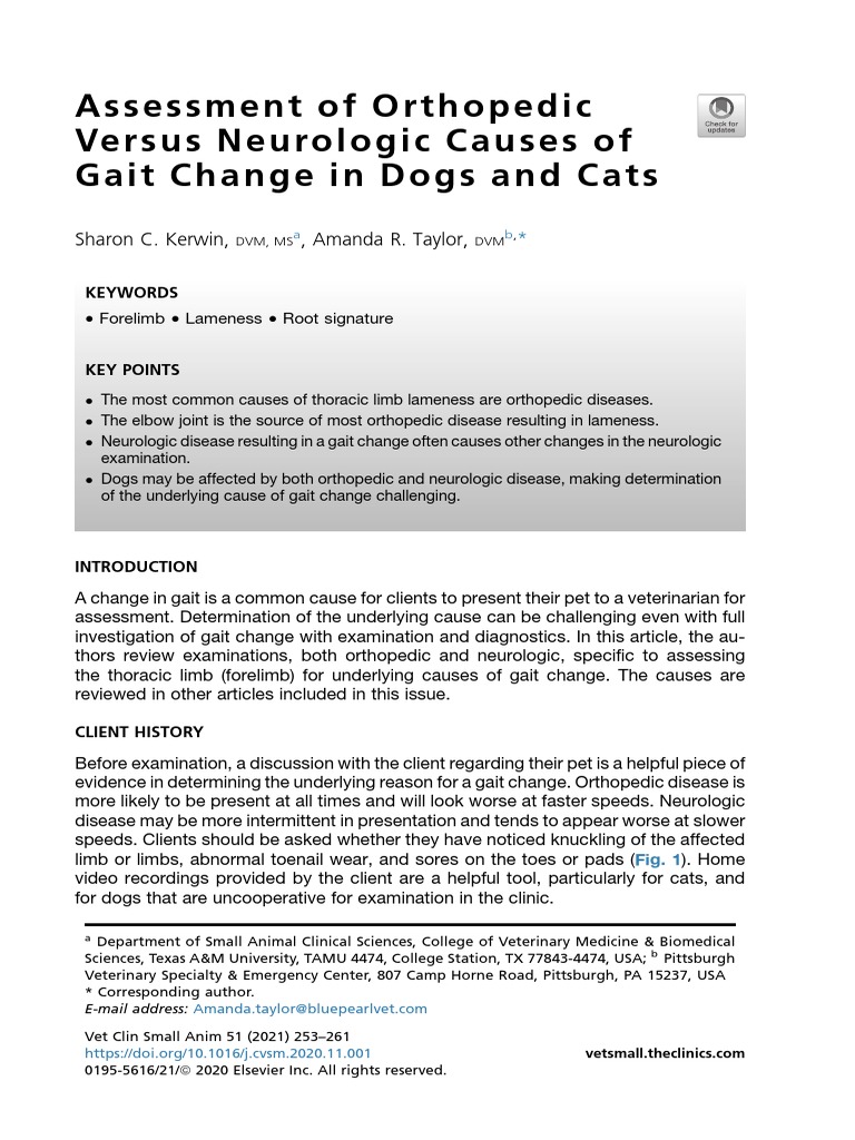 Assessment of OrthopedicVersus Neurologic Causes of Gait Change in Dogs and Cats PDF