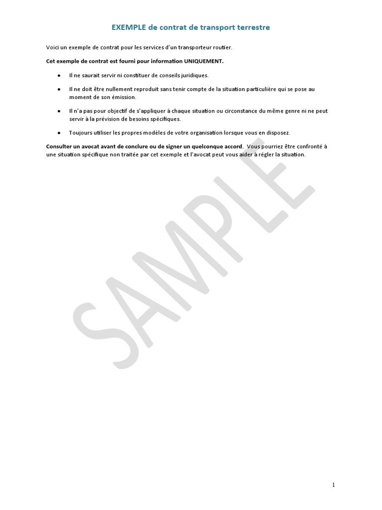 2.7 EXEMPLE de Contrat de Transport