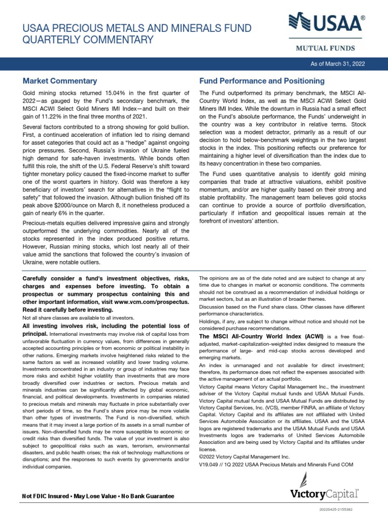 USAA Precious Metals and Minerals Fund 2022 1Q PDF Investing