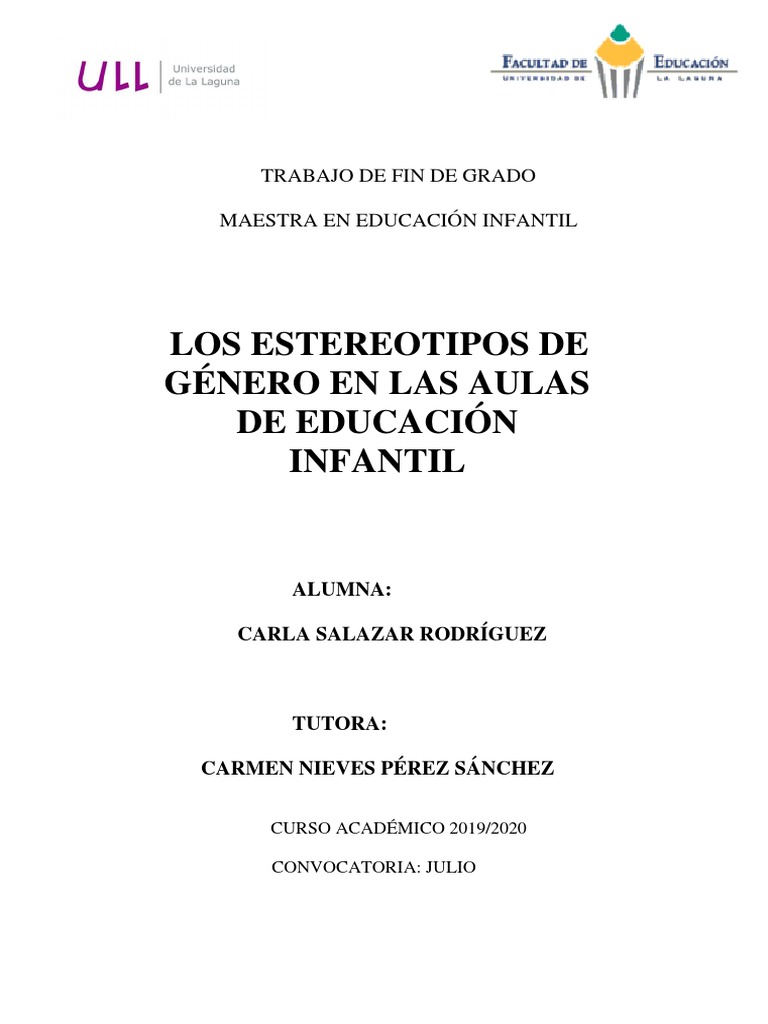 Los Estereotipos de Genero en Las Aulas de Educacion Infantil. | PDF ...