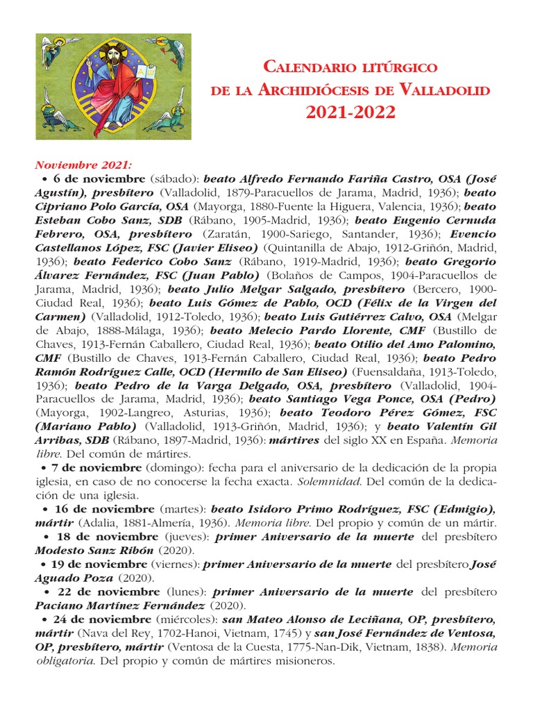 Calendario Litúrgico Propio Diocesano 2021 22 | PDF | Teresa De Ávila ...