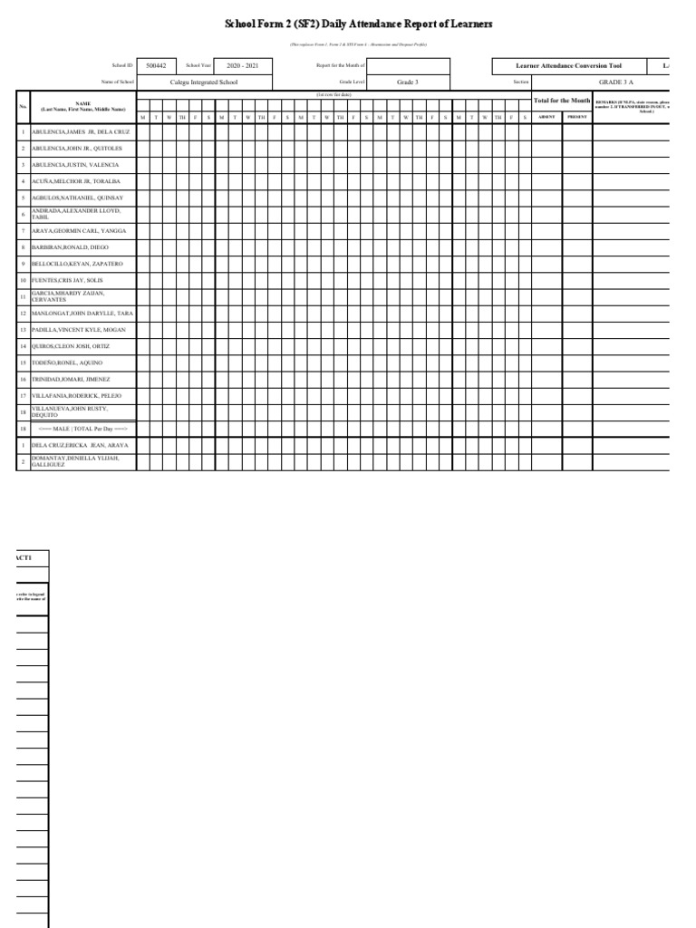 Grade 3 Daily Attendance Report | PDF | Youth | Social Psychology