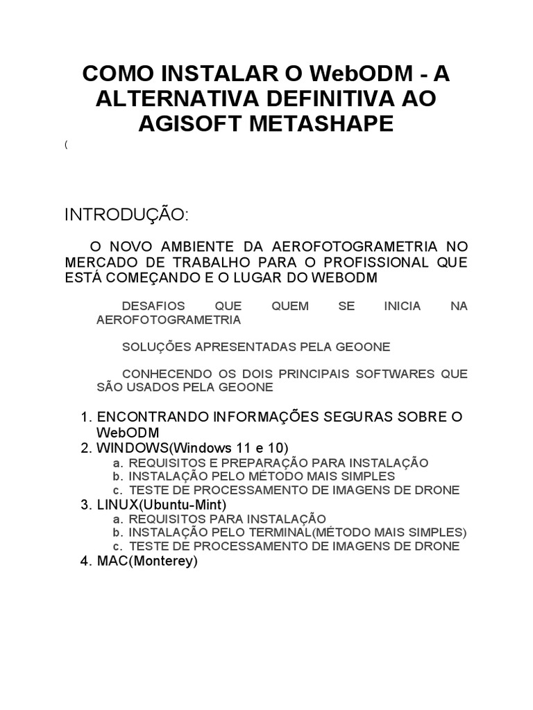 Instalação do WebODM: Guia Completo | PDF | Sistema operacional | Programas