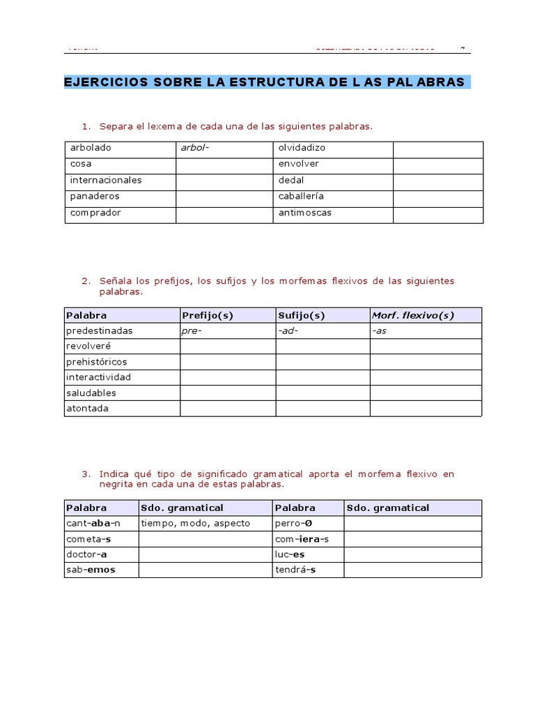 La Estructura de La Palabra | PDF | Palabra | Numero Gramatical
