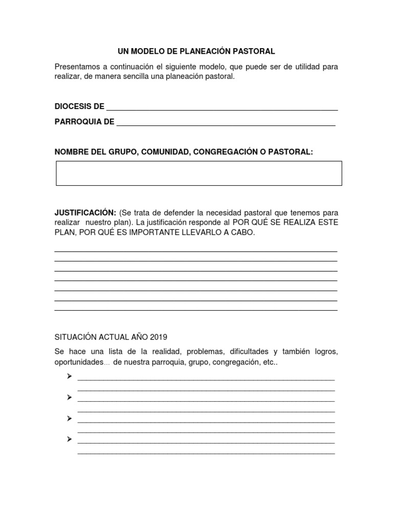 Modelo de Planeación Pastoral 2019 | PDF | Planificación | Cognición