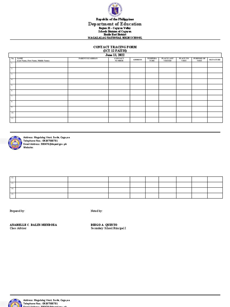 Contact Tracing Form PDF