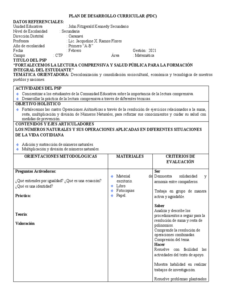 Plan de Desarrollo Curricular 2021 | PDF | Evaluación | Aprendizaje