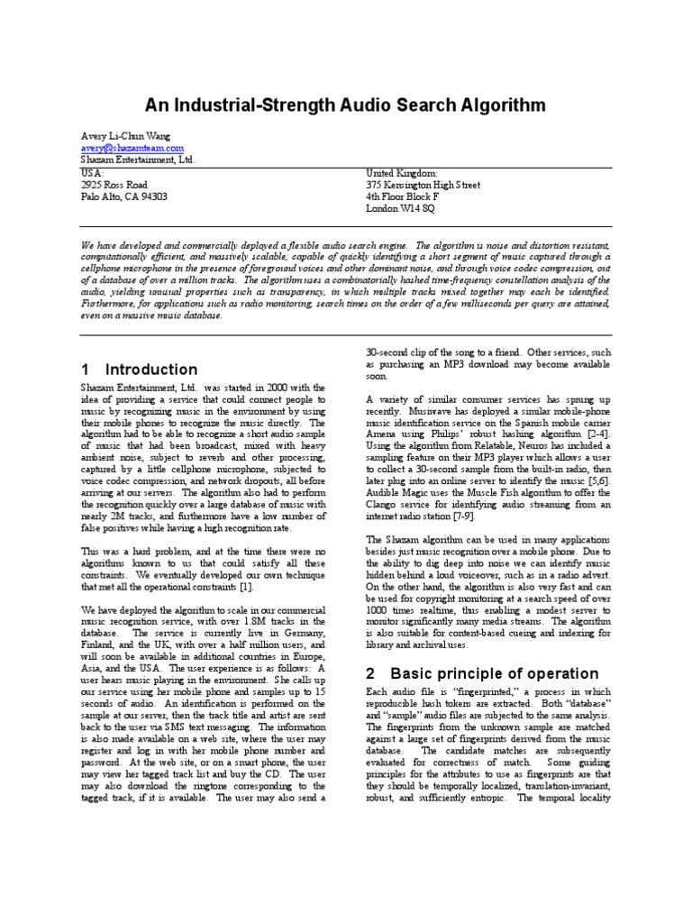 An Industrial-Strength Audio Search Algorithm | PDF | Sampling (Signal ...