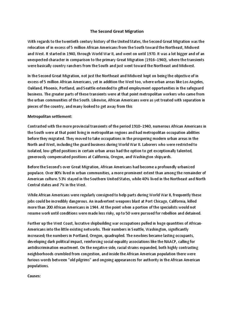 The Second Great Migratio1 | PDF | The United States