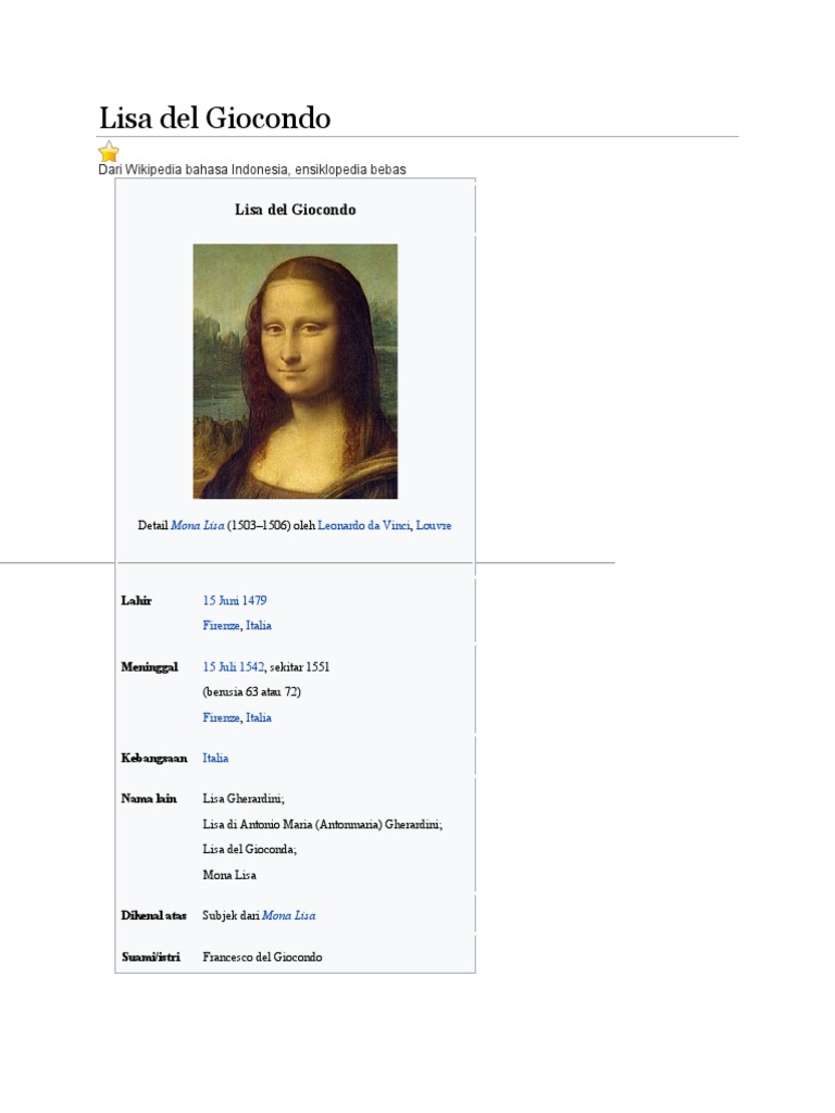 Lisa del Giocondo: Istri Mona Lisa | PDF