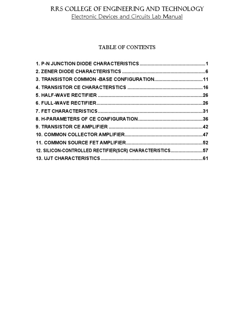 EDC Lab Manual for Electronics Experiments | PDF | Field Effect ...