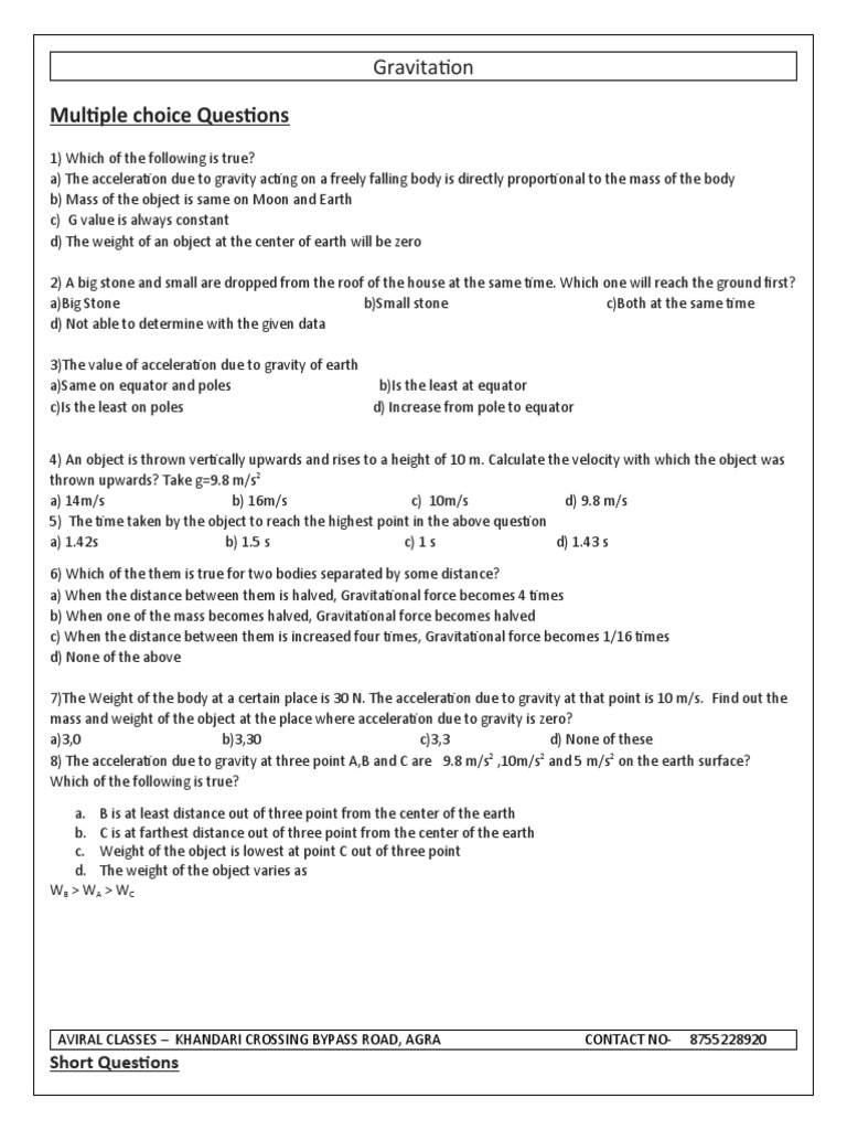 Understanding Gravitation: Multiple Choice Questions and Explanations ...