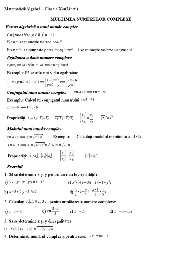 Breviar Numere Complexe | PDF