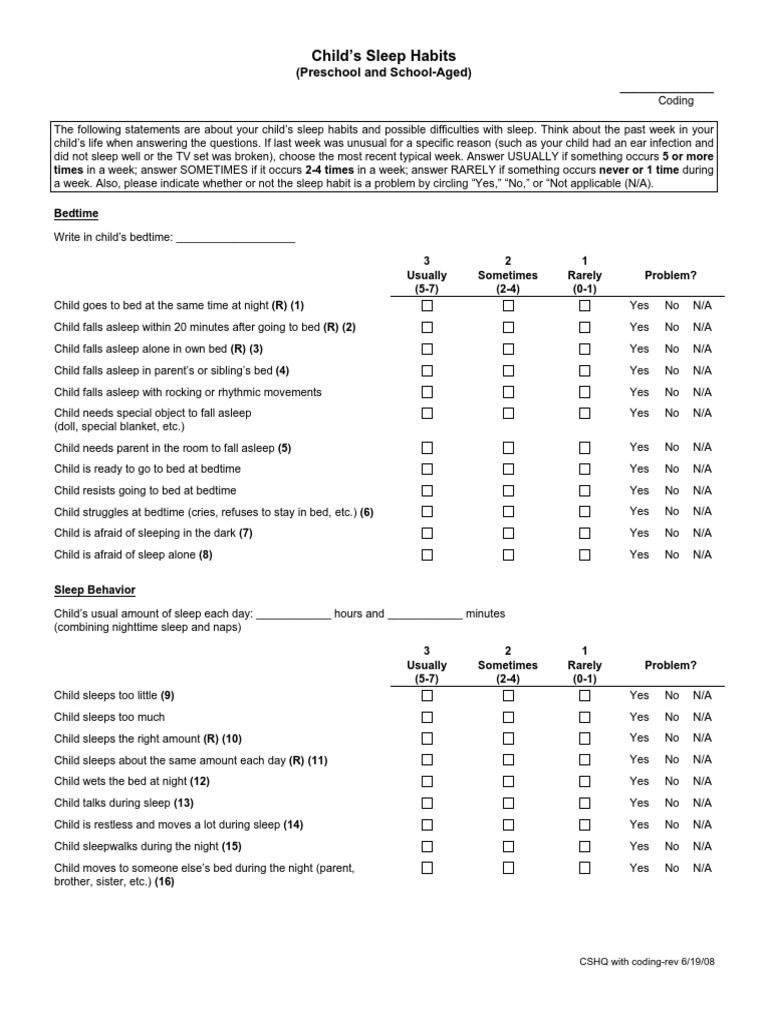 Child's Sleep Habits: (Preschool and School-Aged) | PDF | Sleep ...