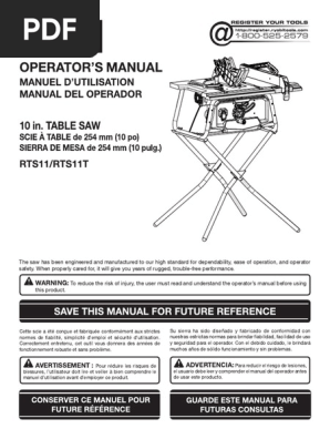 RTS11 Ryobi Table Saw Manual and Parts List | PDF