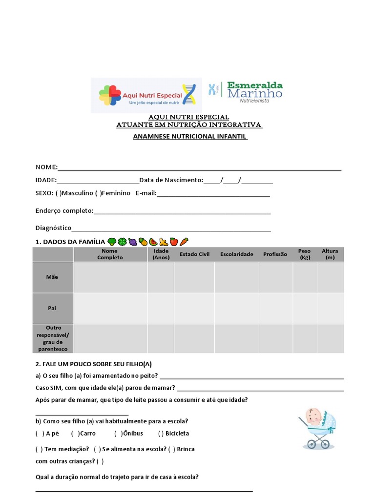 Ficha de Anamnese Nutricional Infantil, PDF, Almoço