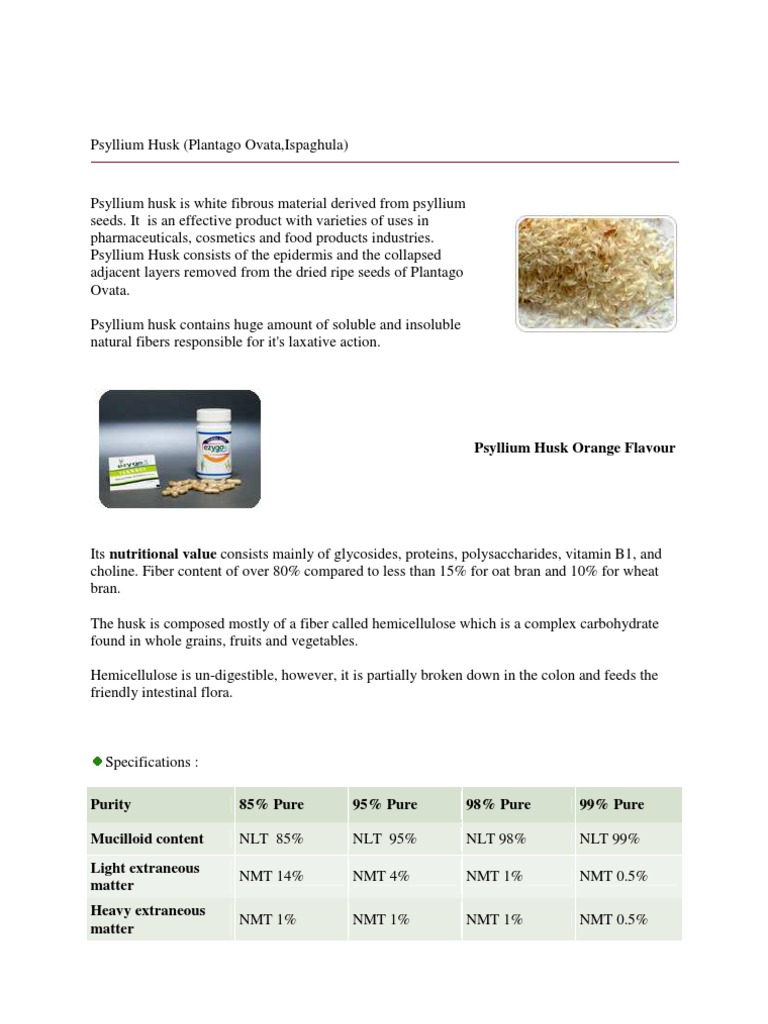 Psyllium Husk Plantago Ovata, Ispaghula PDF Dietary Fiber Diet
