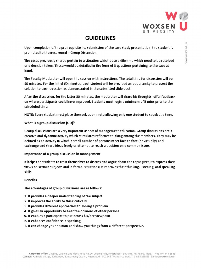 Guidelines What Is A Group Discussion (GD) ? PDF