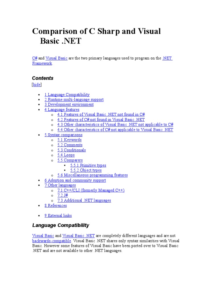 C# vs Visual Basic .NET Comparison | PDF | Visual Basic .Net | C Sharp ...