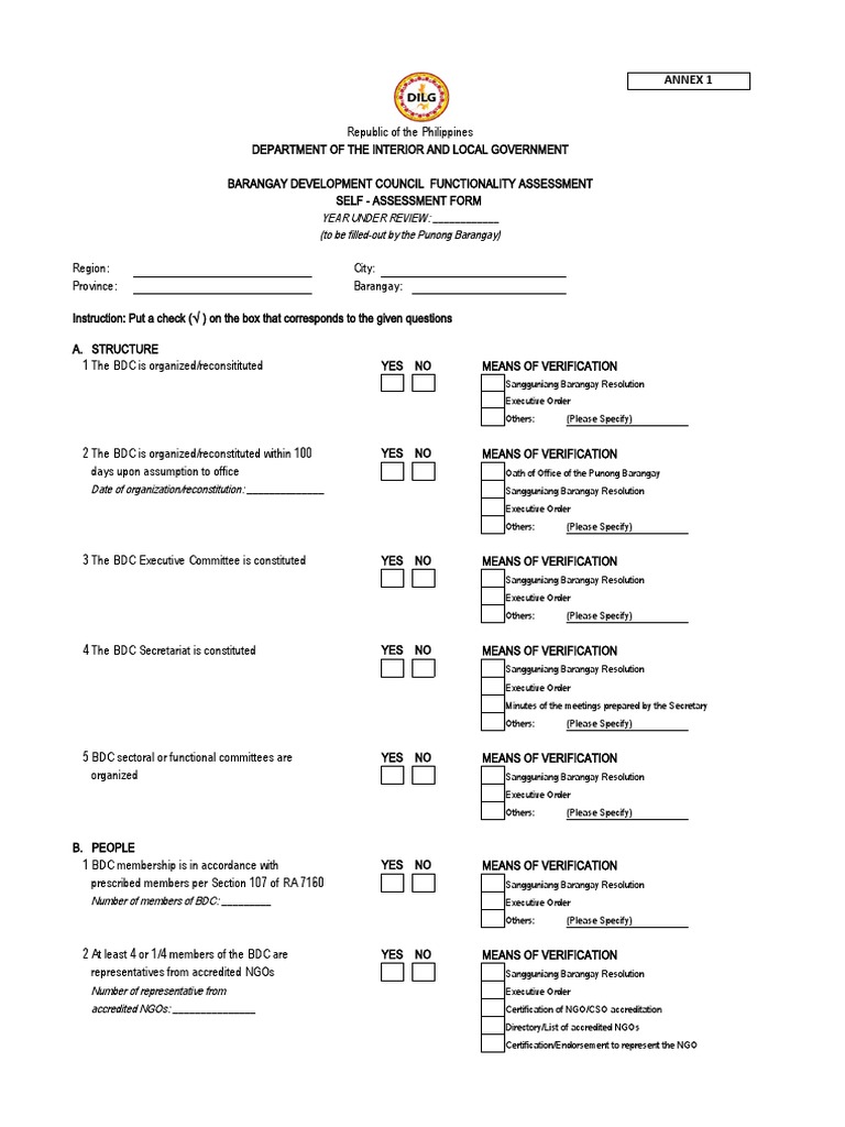 Self Assessment Form Annex 1 PDF Justice Crime Violence
