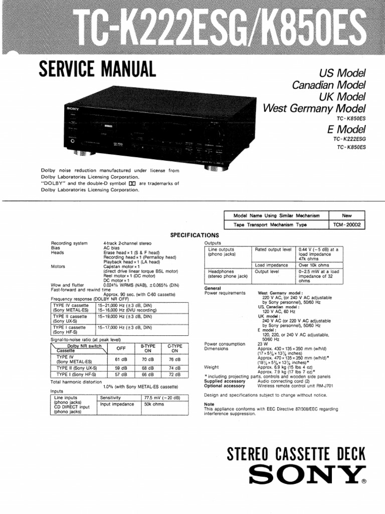 Sony TC K850ES Service Manual | PDF