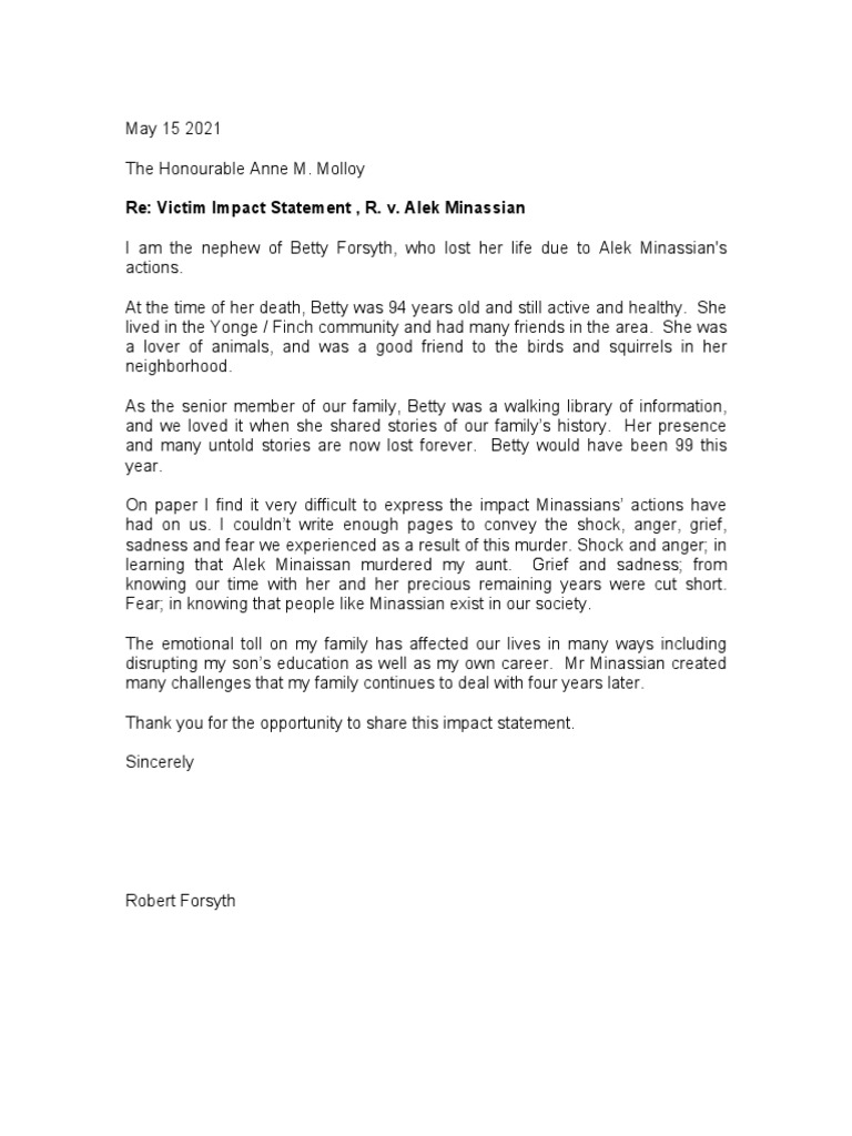 Victim Impact Statement: R. v. Alek Minassian | PDF