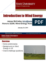 Introduction To Wind Energy: James Mccalley Honors 322W, Wind Energy Honors Seminar