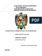 Resumen - Introducción A La Adminisktrarción y Las Organizaciones - Pérez Martínez, Bryan Betto.