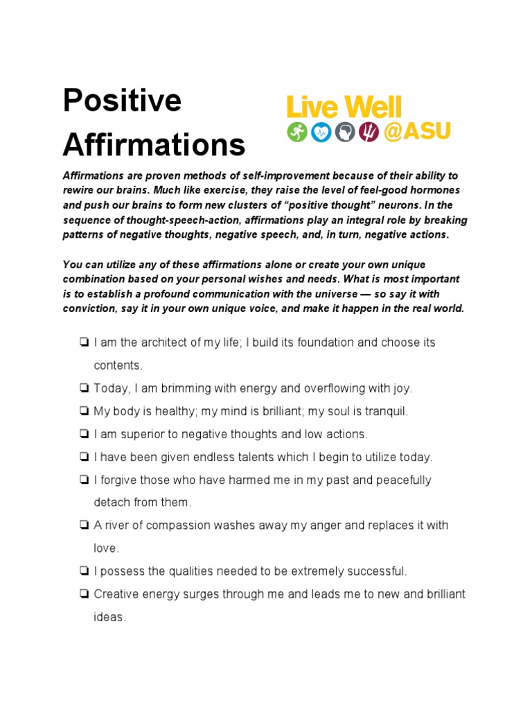 Positive Affirmations | PDF | Thought | Cognitive Science