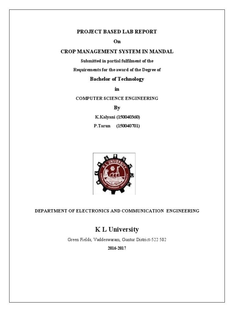 Project Based Lab Report On Crop Management System In Mandal Pdf