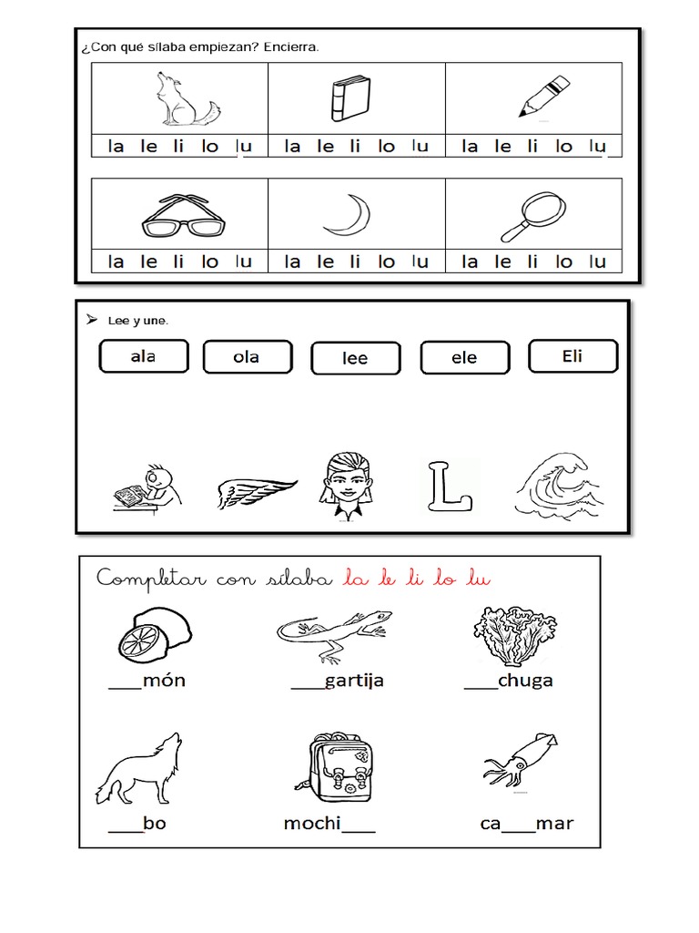 Silaba la le li lo lu worksheet