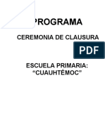 PROGRAMA DE CEREMONIA DE CLAUSURA
