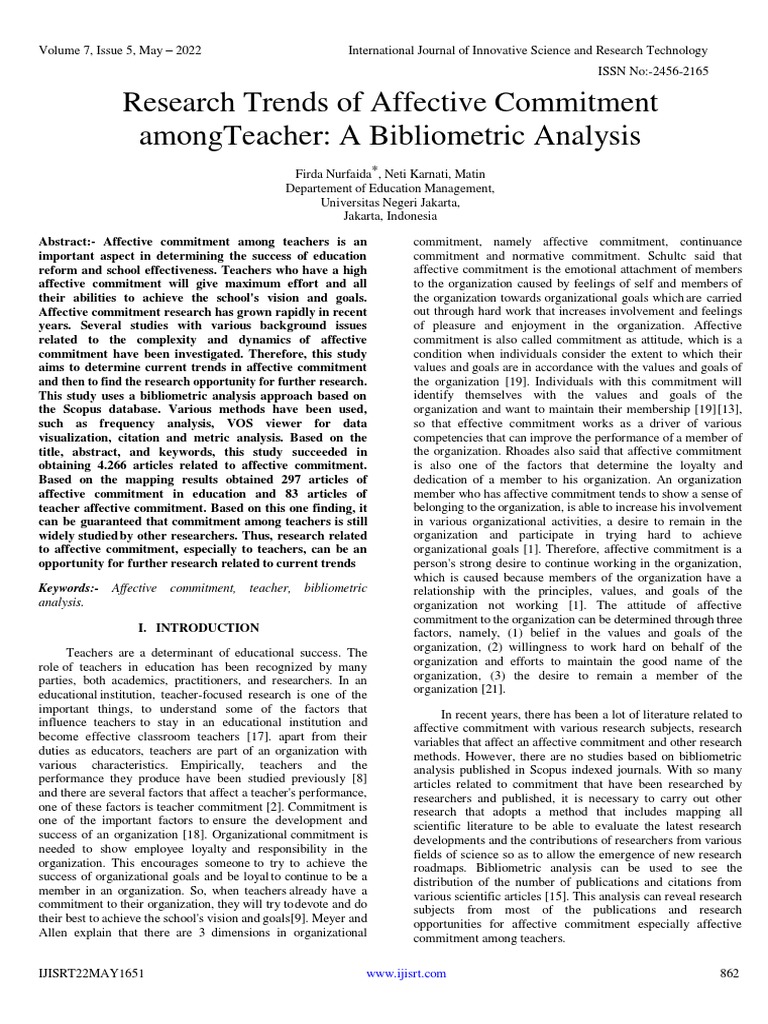 Affective Commitment in Teachers: Trends Analysis | PDF | Goal | Science
