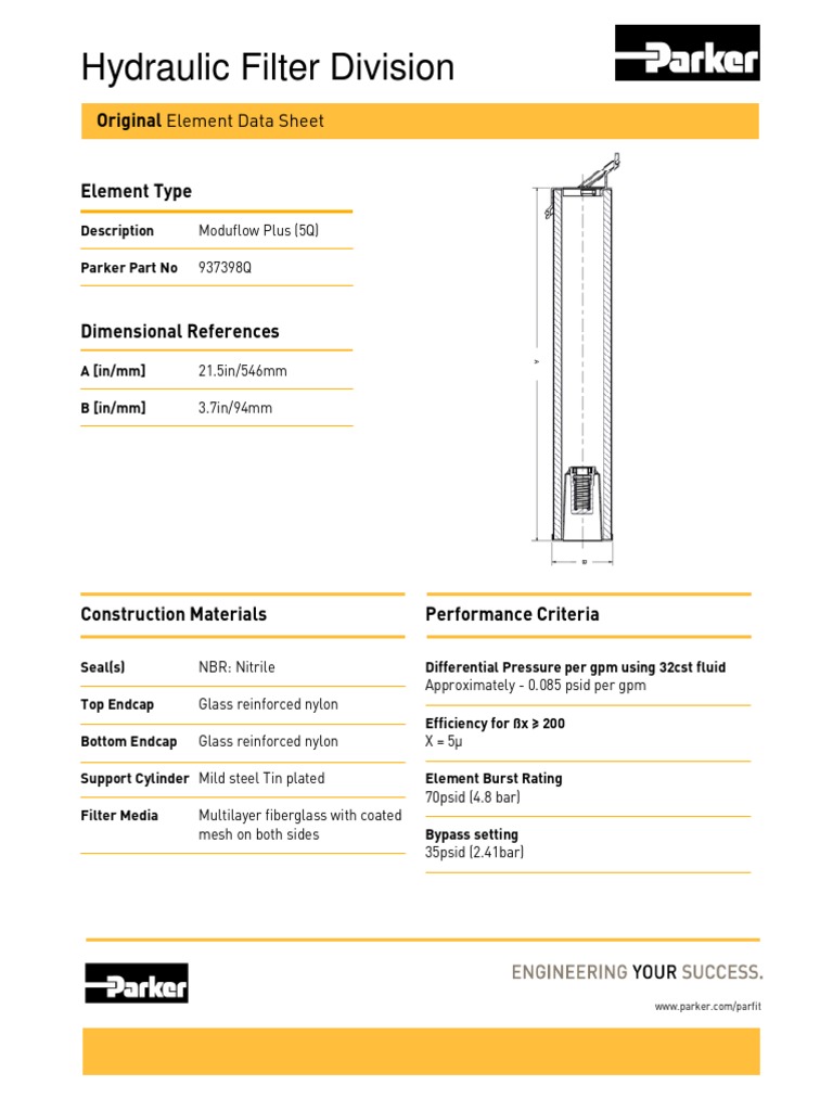 Hydraulic Filter Division Original Element Data Sheet PDF