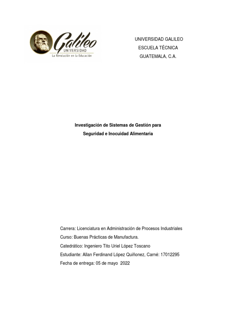Sistemas de Gestión para Inocuidad Alimentaria | PDF | Análisis de ...