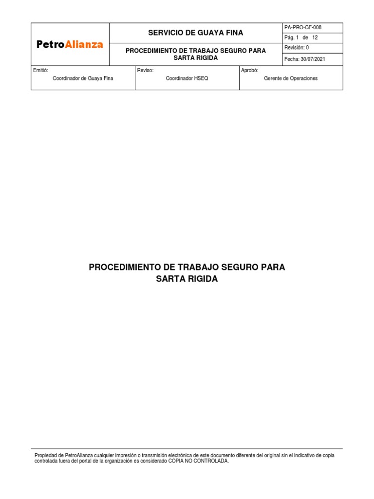 PAPROGF008 PTS para Sarta Rigida Rev.0 PDF Higiene Ocupacional