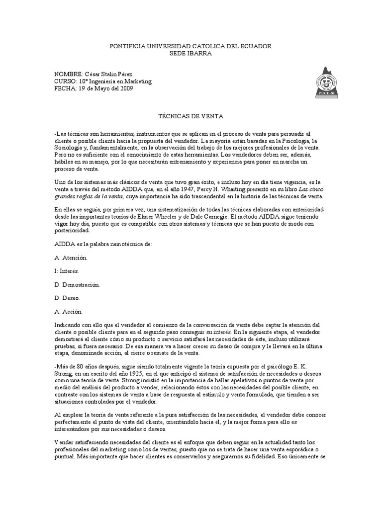 Tecnicas de Ventas | PDF | Ventas | Cliente