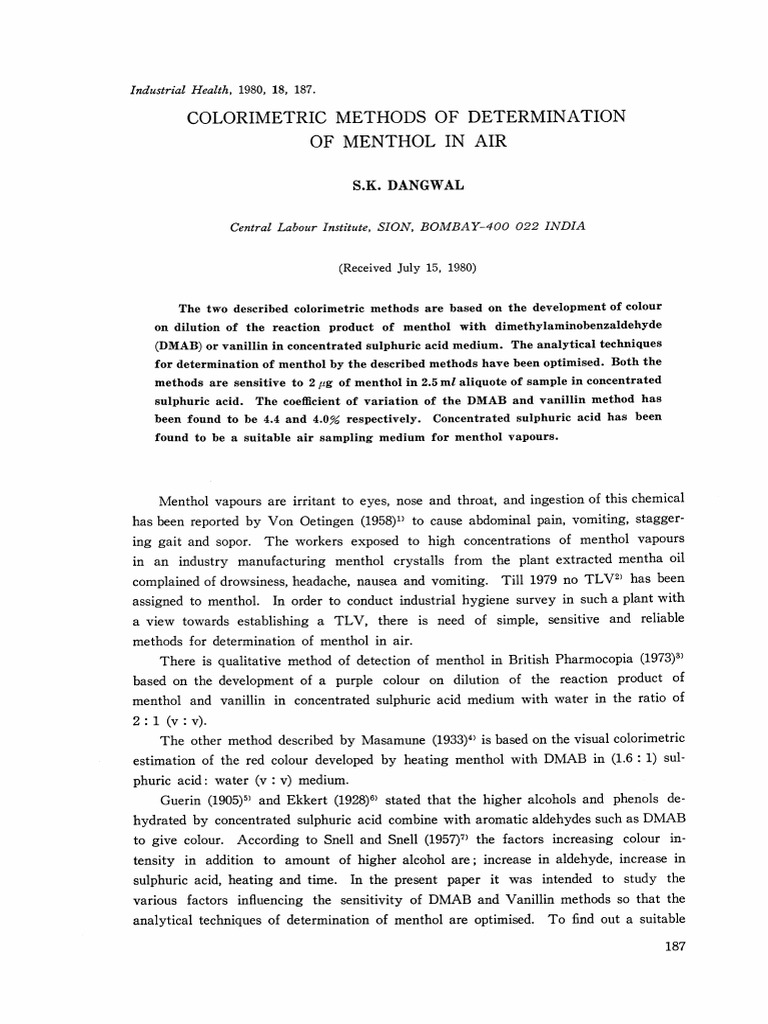 Menthol Detection in Air: Colorimetric Methods | PDF | Mass ...