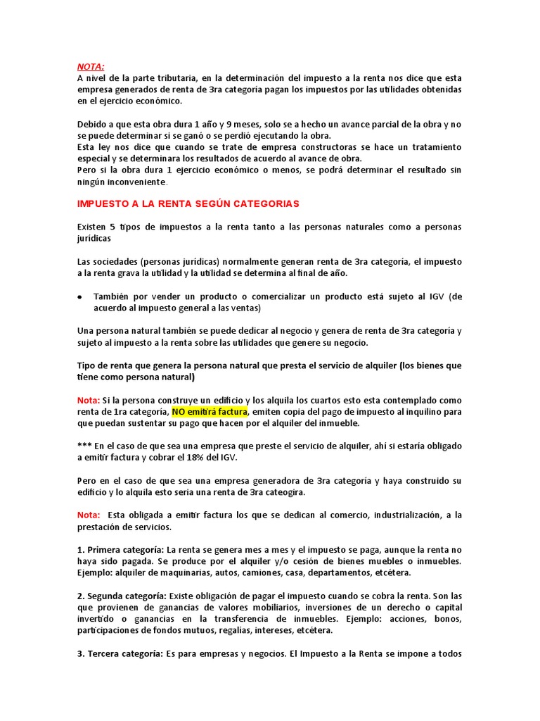 Categorías del Impuesto a la Renta | PDF | Impuestos | Impuesto sobre ...