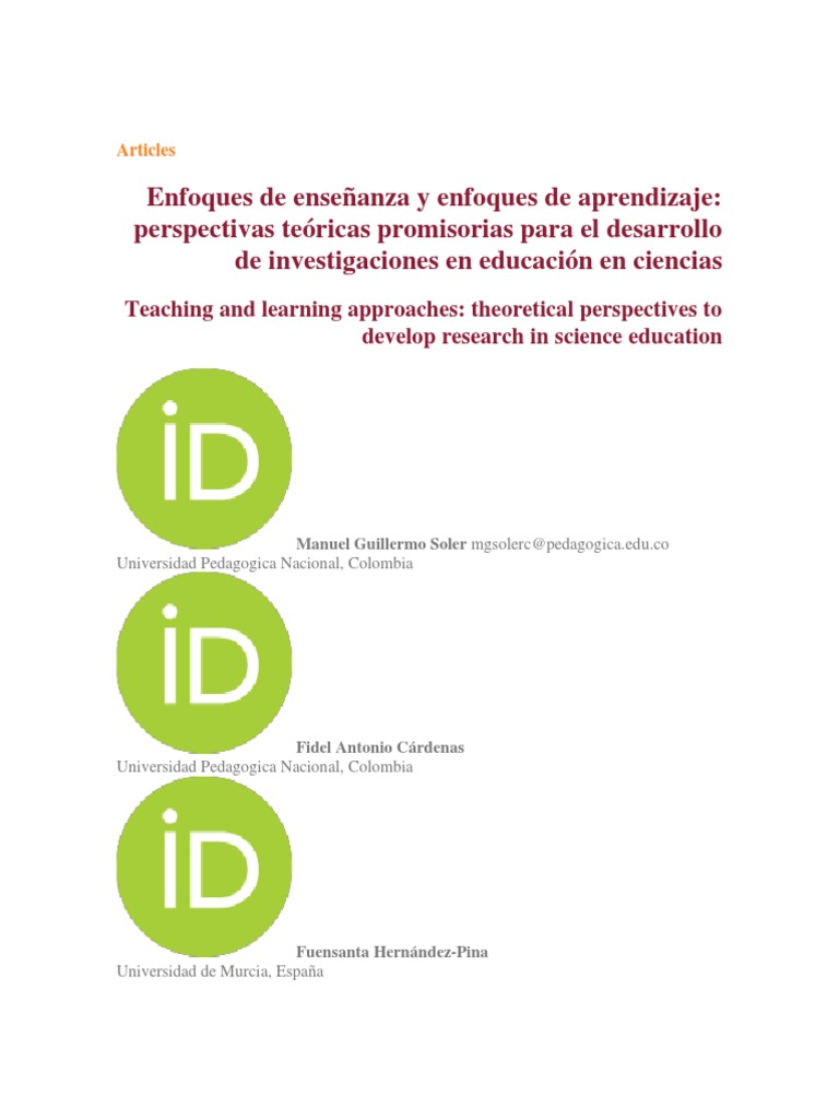 Enfoques de enseñanza y aprendizaje en ciencias | PDF | Motivación ...