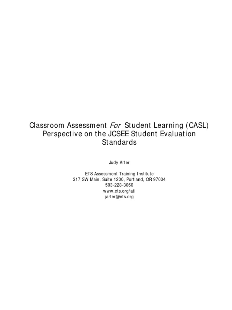 Classroom Assessment For Student Learning Pdf Educational