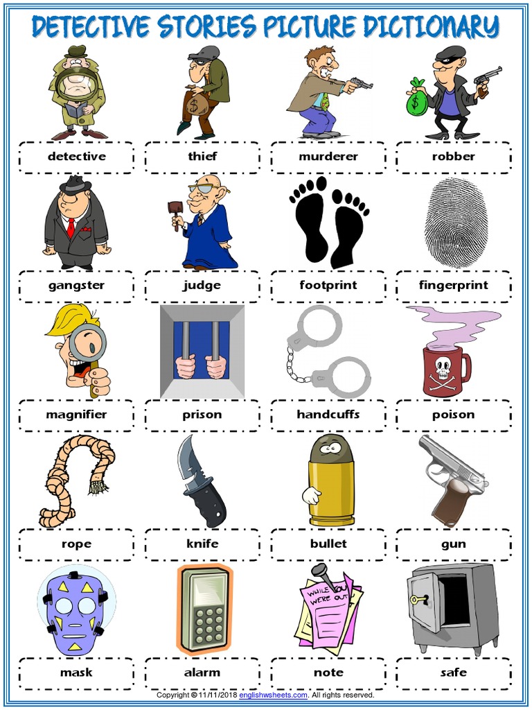 Detective Stories Vocabulary Esl Picture Dictionary Worksheet For Kids ...