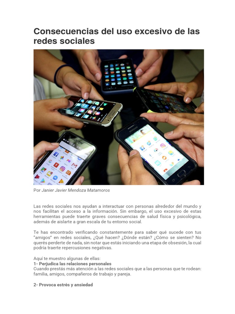 Consecuencias Del Uso Excesivo de Las Redes Sociales | PDF | Depresión ...